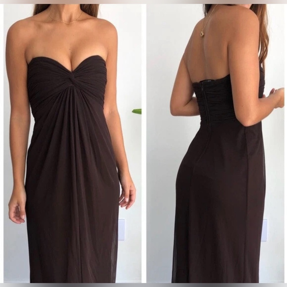 Vintage Tadashi Shoji Nylon‎ Chiffon Layered Brown Formal Dress Gown Maxi Sz M